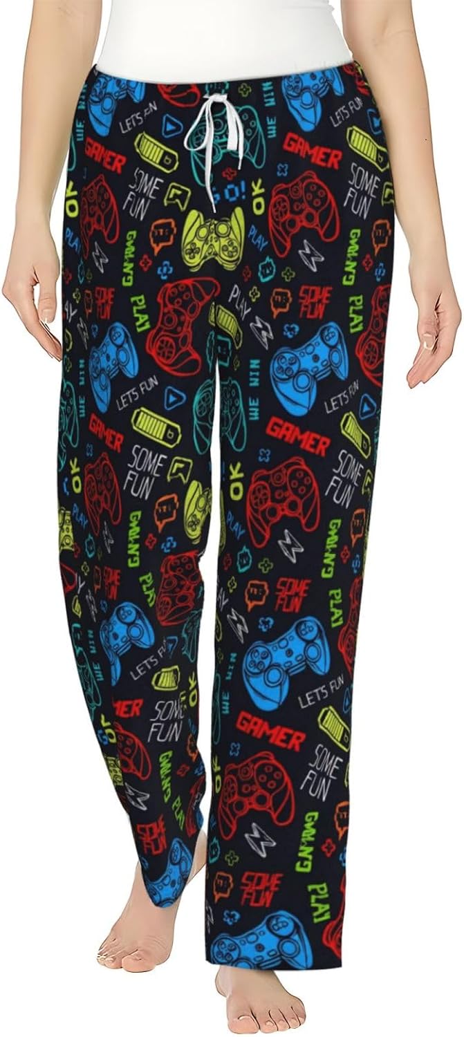 Soccer Ball Field Sports Flannel Pajama Pants For Women. Soft Fleece Lounge Pants With Pockets And Adjustable Drawstring