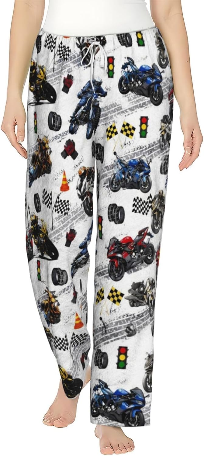 PVVCDV Tennis Racket Bow Stripe Flannel Pajama Pants For Women. Soft Fleece Lounge Pants