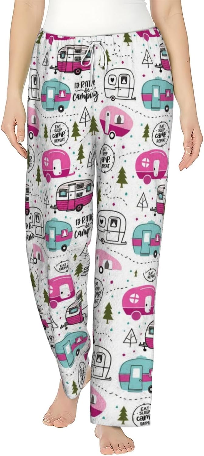PVVCDV Tennis Racket Bow Stripe Flannel Pajama Pants For Women. Soft Fleece Lounge Pants
