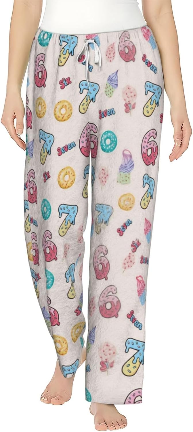 PVVCDV 67 Blue Bow Number Six Seven Flannel Pajama Pants For Women. Soft Fleece Lounge Pants