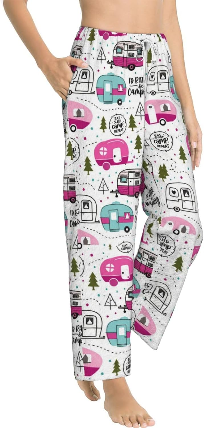 PVVCDV Tennis Racket Bow Stripe Flannel Pajama Pants For Women. Soft Fleece Lounge Pants