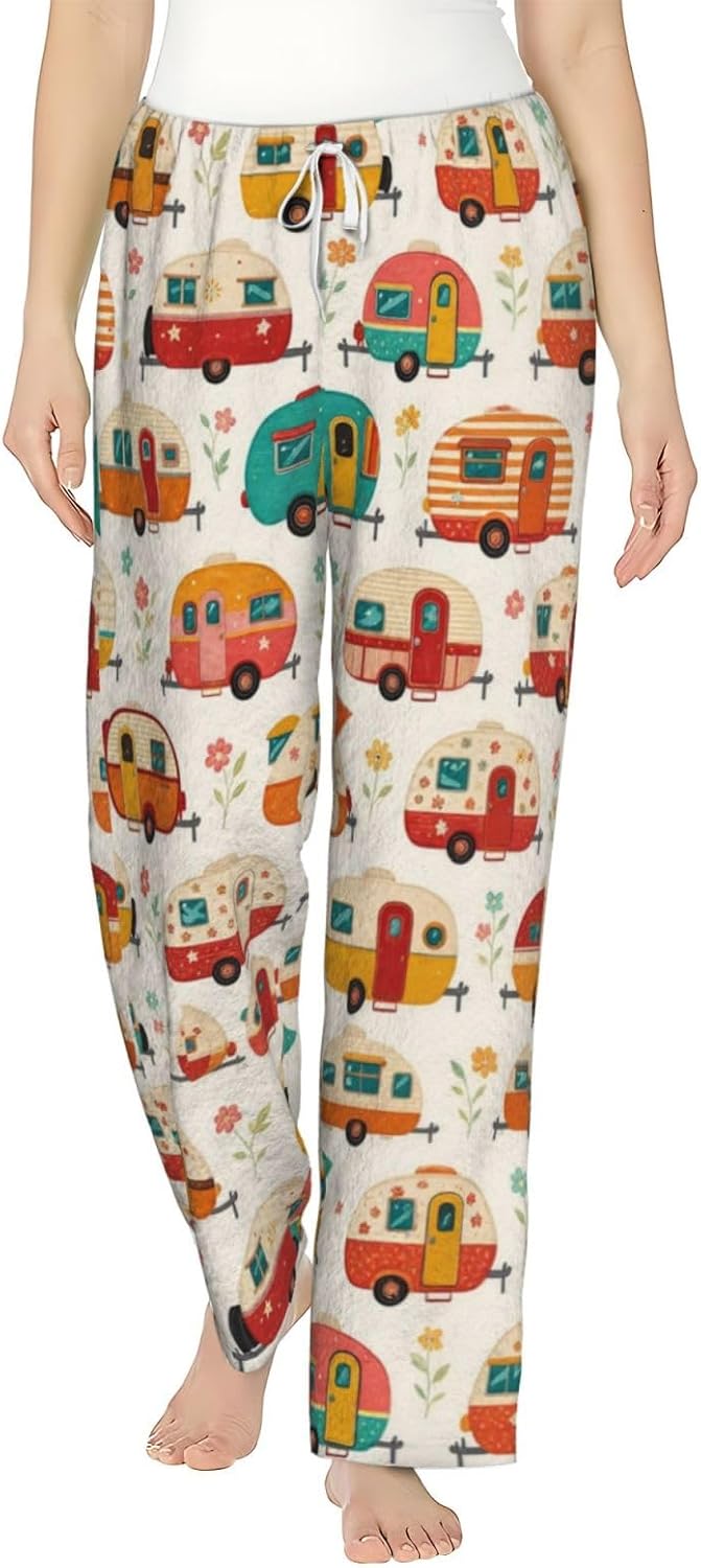 Soccer Ball Field Sports Flannel Pajama Pants For Women. Soft Fleece Lounge Pants With Pockets And Adjustable Drawstring