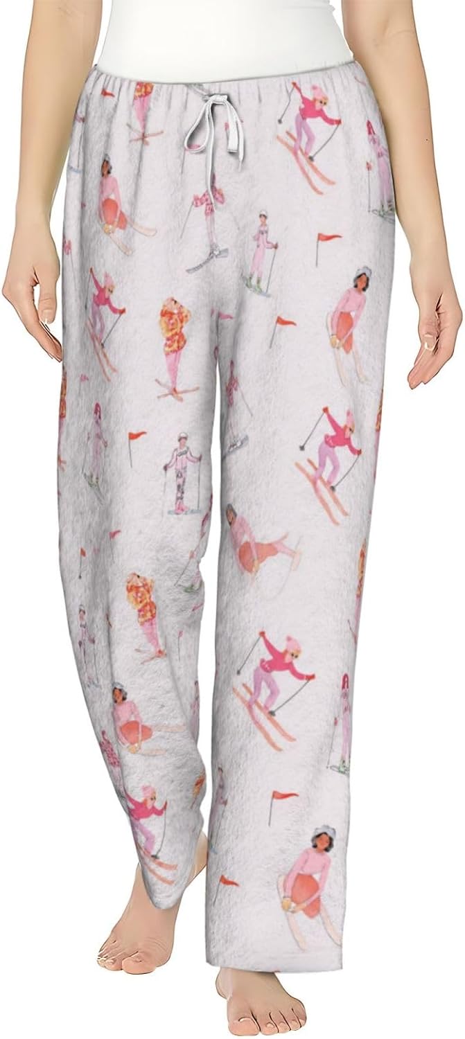 PVVCDV Tennis Racket Bow Stripe Flannel Pajama Pants For Women. Soft Fleece Lounge Pants