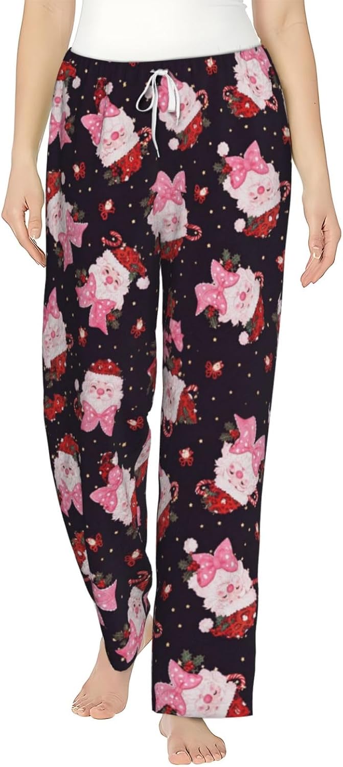 PVVCDV Pink Christmas Holiday Flannel Pajama Pants For Women. Soft Fleece Lounge Pants With Pockets And Adjustable Drawstring