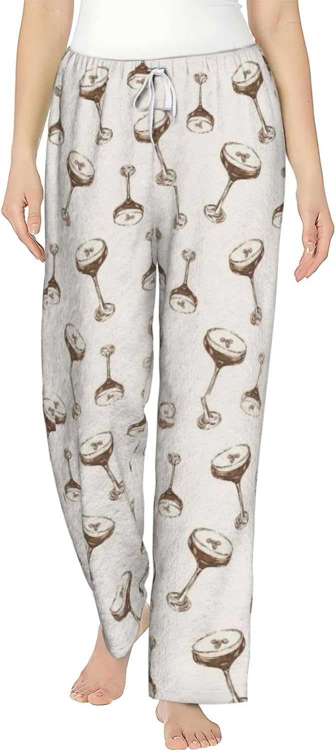 PVVCDV Red Cherry Black Flannel Pajama Pants For Women. Soft Fleece Lounge Pants With Pockets And Adjustable Drawstring