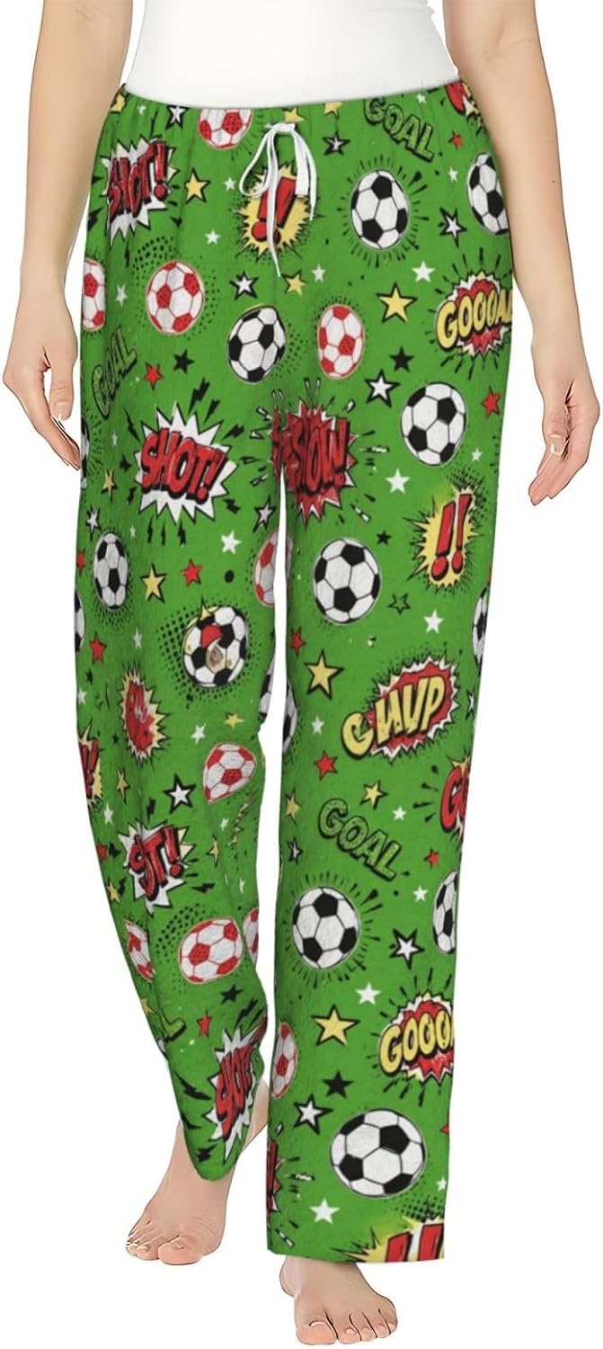 PVVCDV Tennis Racket Bow Stripe Flannel Pajama Pants For Women. Soft Fleece Lounge Pants