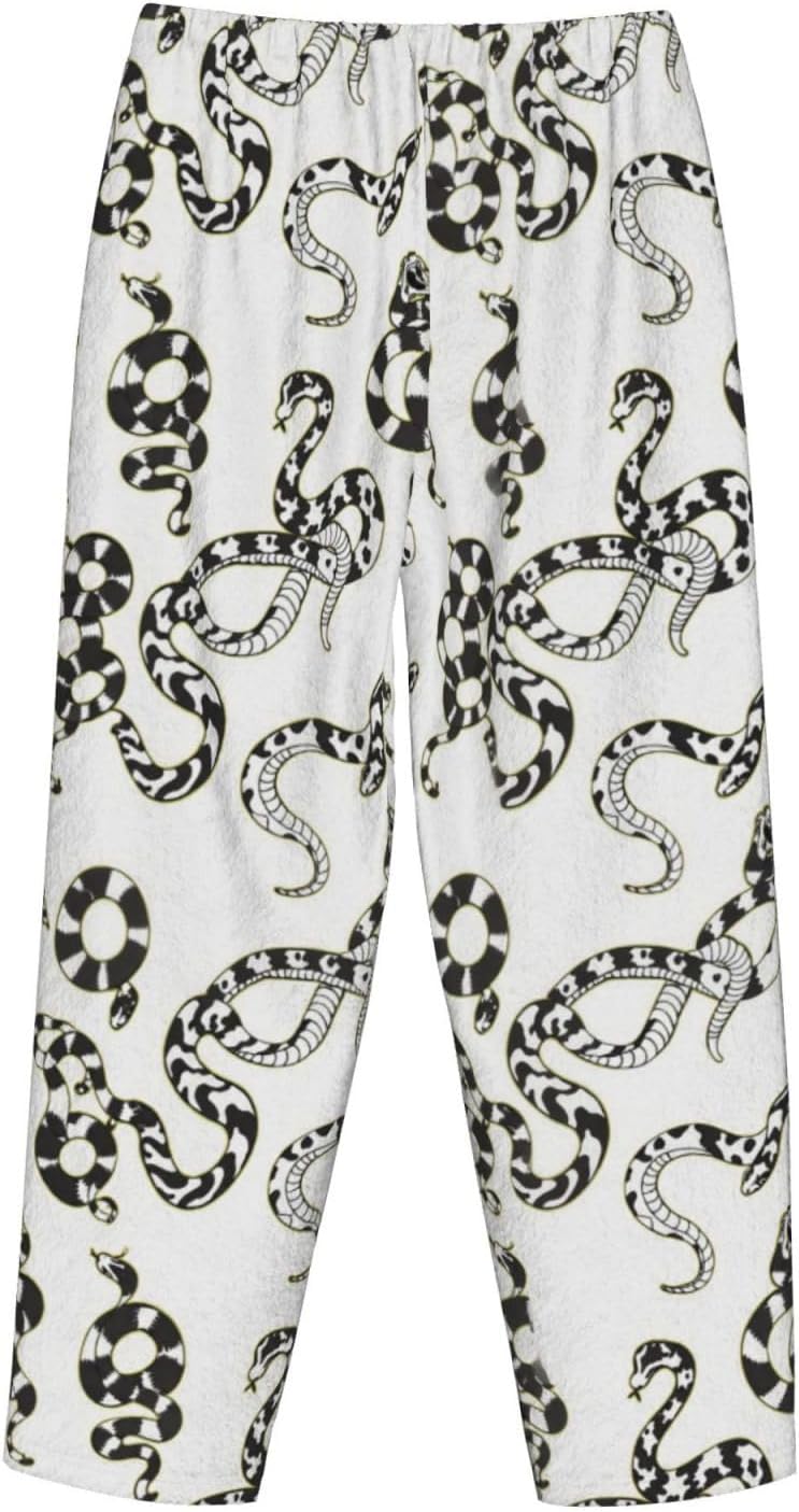 Leopard Tropical Leaf Flannel Pajama Pants For Women. Soft Fleece Lounge Pants With Pockets And Adjustable Drawstring