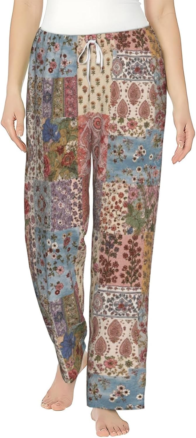 Blue Hydrangea Floral Flannel Pajama Pants For Women. Soft Fleece Lounge Pants With Pockets And Adjustable Drawstring