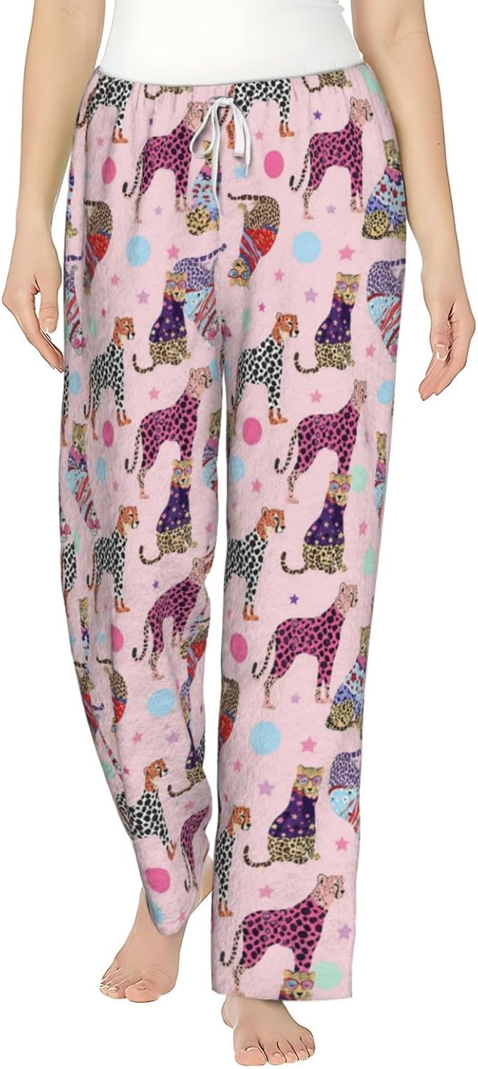 Giraffe Floral Botanical Flannel Pajama Pants For Women. Soft Fleece Lounge Pants With Pockets And Adjustable Drawstring