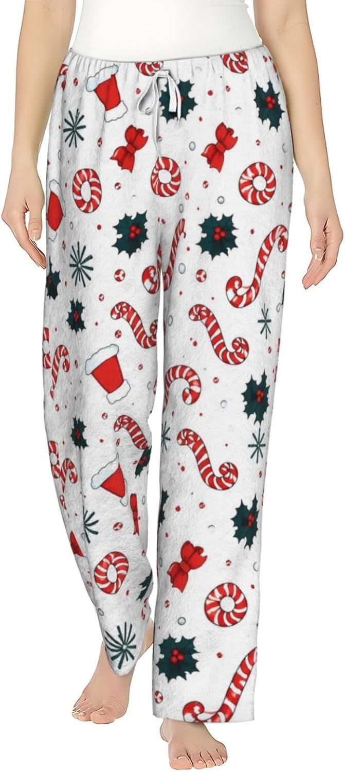 Christmas Duck Gift Flannel Pajama Pants For Women. Soft Fleece Lounge Pants With Pockets And Adjustable Drawstring