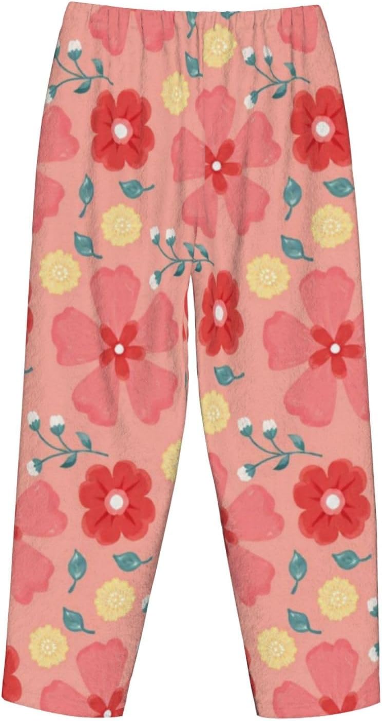 Blue Hydrangea Floral Flannel Pajama Pants For Women. Soft Fleece Lounge Pants With Pockets And Adjustable Drawstring