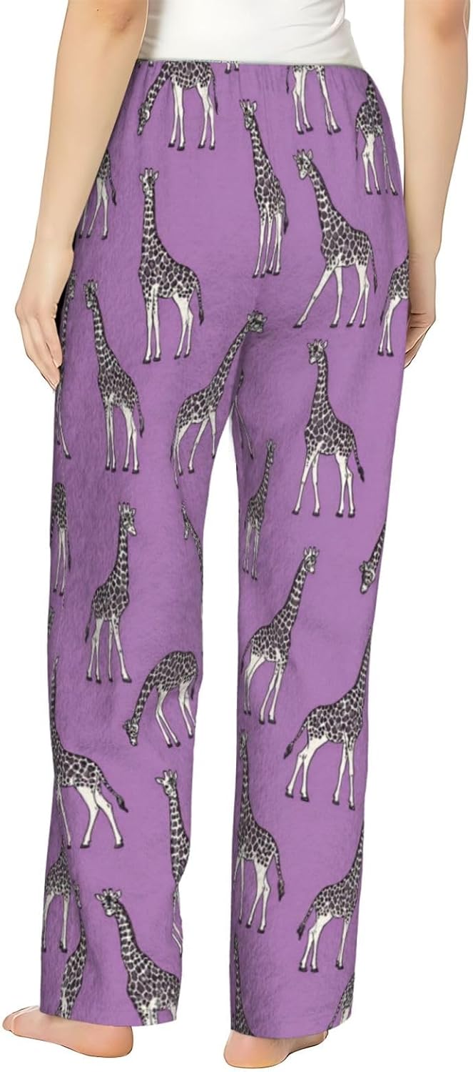PVVCDV Tropical Safari Animal Print Flannel Pajama Pants For Women. Soft Fleece Lounge Pants