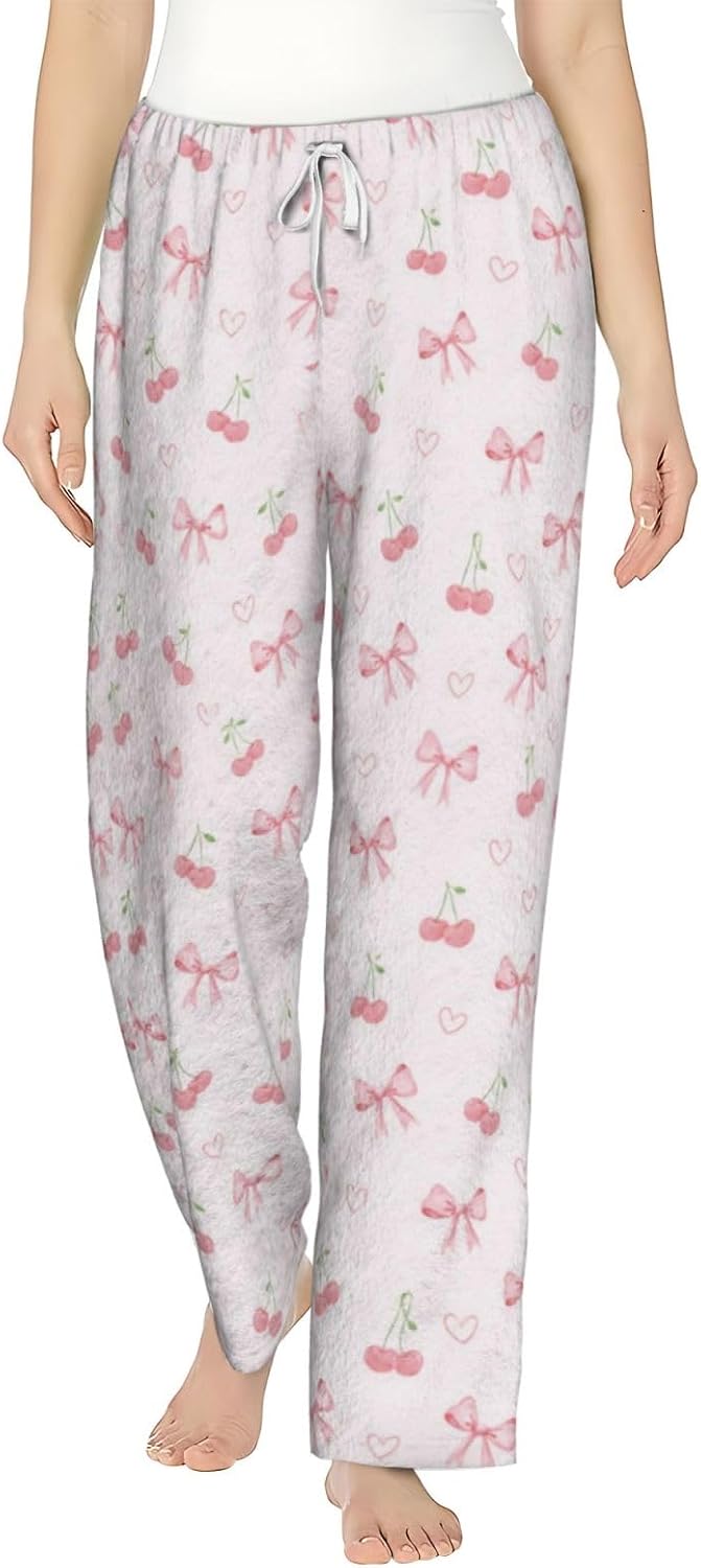 Pink Flamingo Bird Flannel Pajama Pants For Women. Soft Fleece Lounge Pants With Pockets And Adjustable Drawstring