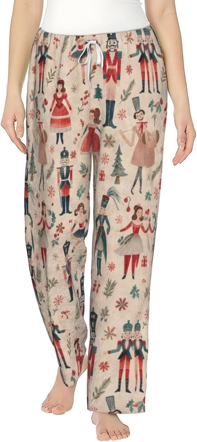 PVVCDV Pink Christmas Holiday Flannel Pajama Pants For Women. Soft Fleece Lounge Pants With Pockets And Adjustable Drawstring