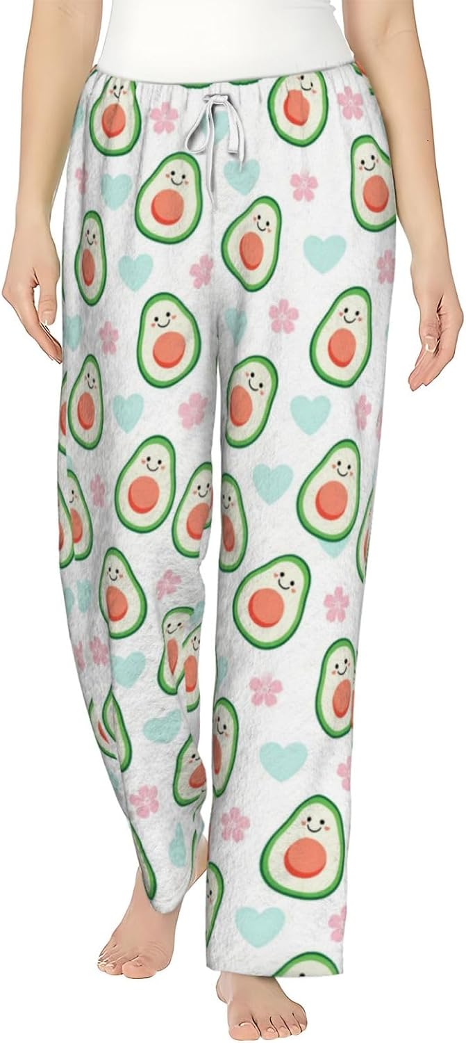 PVVCDV Cute Avocado Flannel Pajama Pants For Women. Soft Fleece Lounge Pants With Pockets And Adjustable Drawstring
