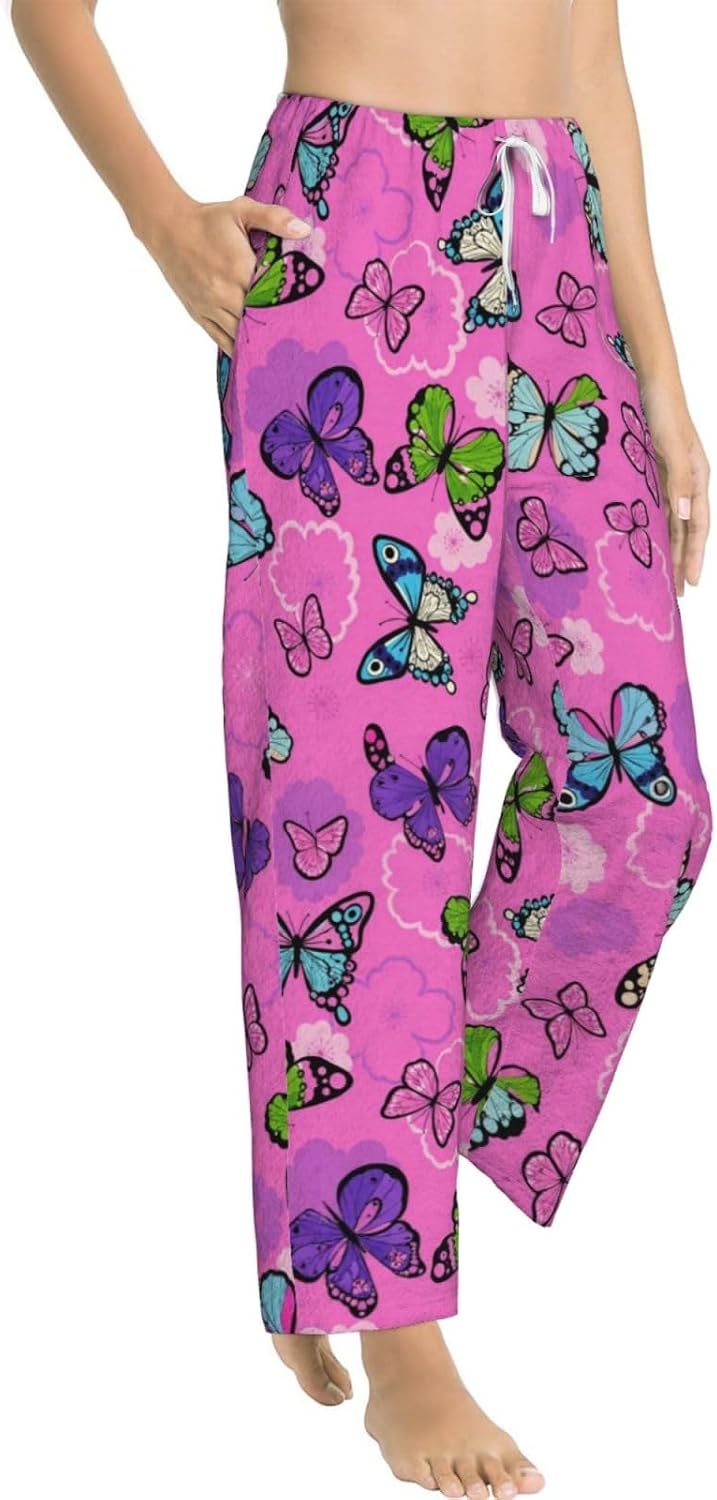 Floral Garden Boho Flannel Pajama Pants For Women. Soft Fleece Lounge Pants With Pockets And Adjustable Drawstring