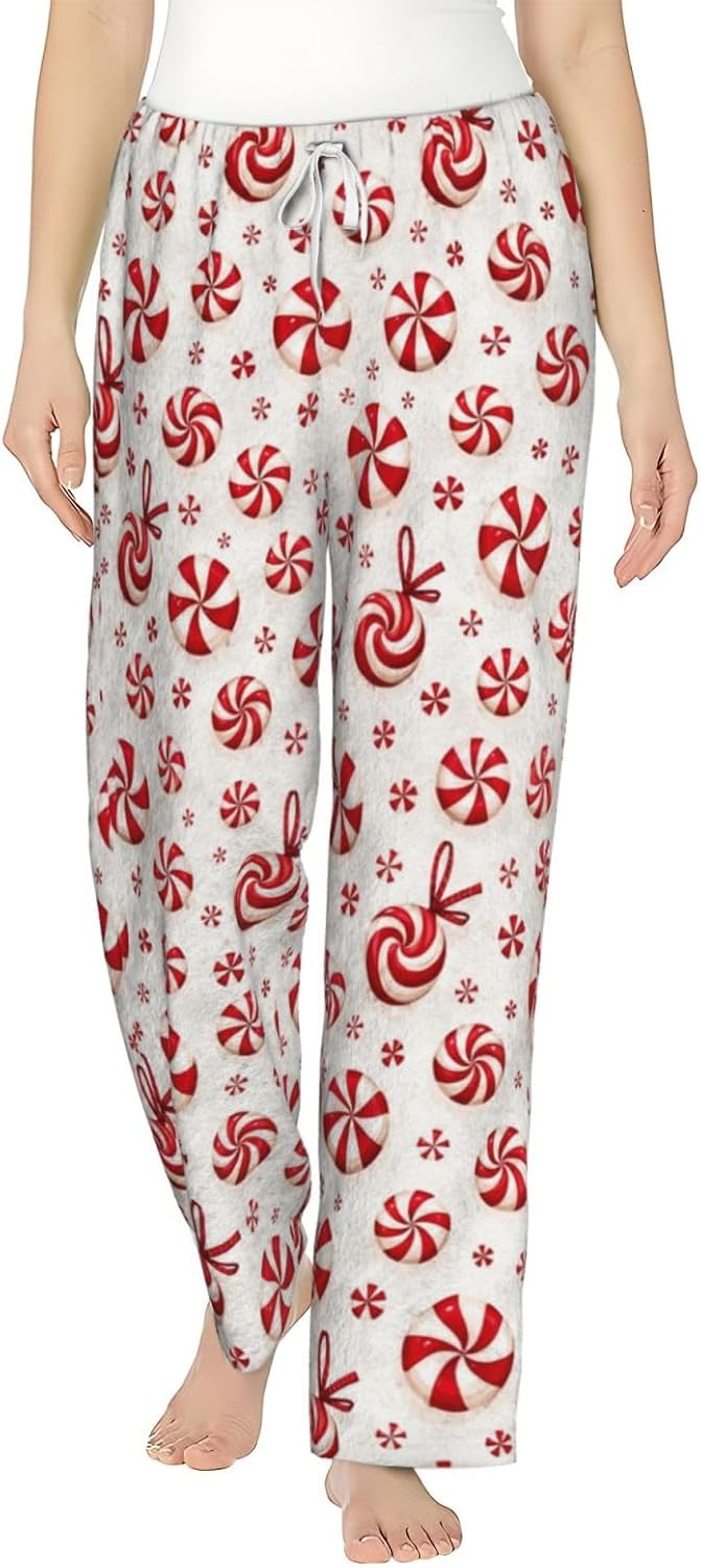 PVVCDV Winter Deer Christmas Tree Flannel Pajama Pants For Women. Soft Fleece Lounge Pants