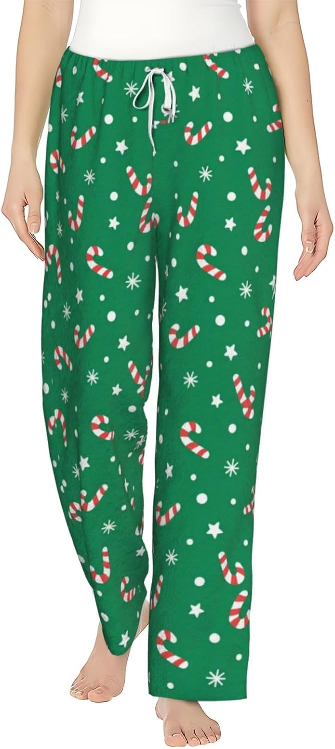 PVVCDV Pink Christmas Holiday Flannel Pajama Pants For Women. Soft Fleece Lounge Pants With Pockets And Adjustable Drawstring