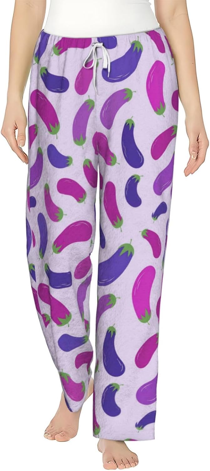 PVVCDV Red Cherry Black Flannel Pajama Pants For Women. Soft Fleece Lounge Pants With Pockets And Adjustable Drawstring