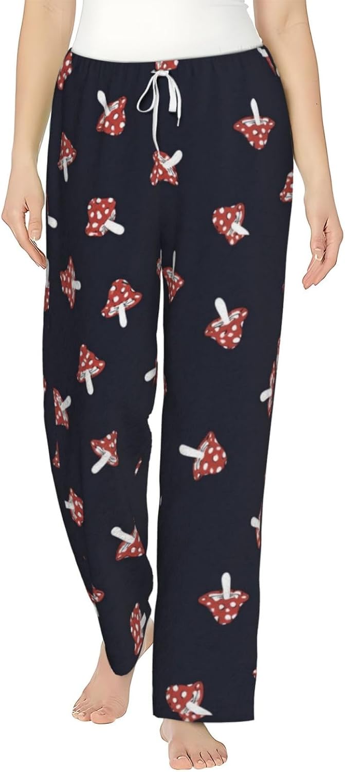 Vintage Books And Wildflowers Flannel Pajama Pants For Women. Soft Fleece Lounge Pants With Pockets And Adjustable Drawstring