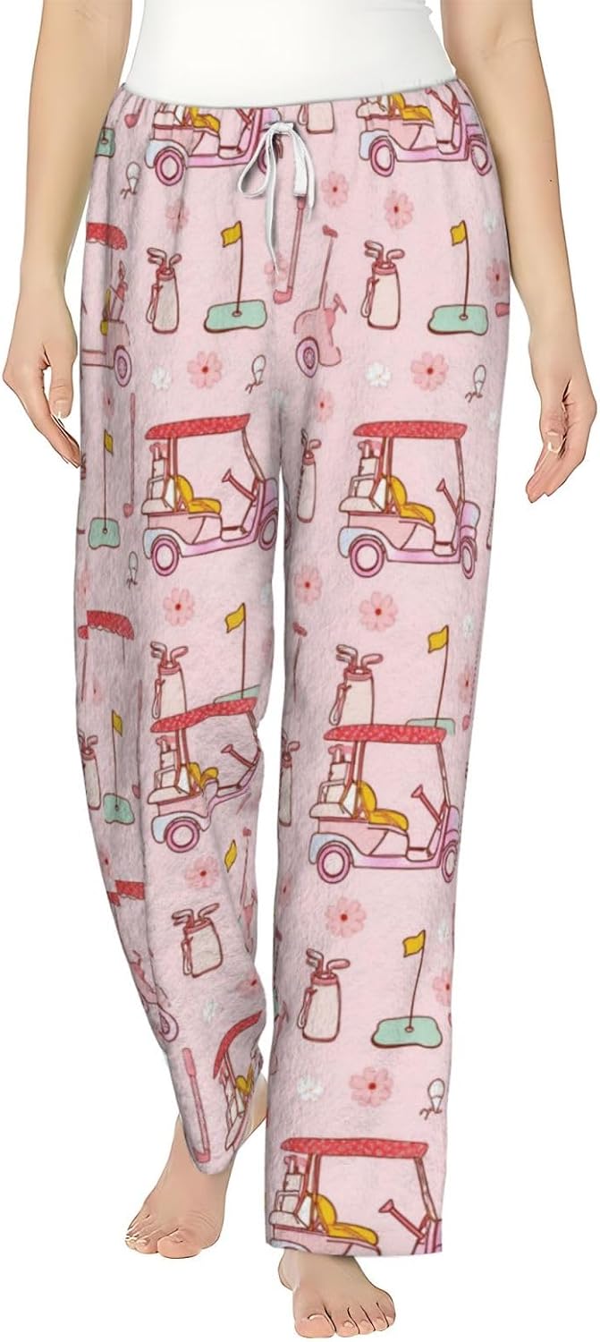 PVVCDV Tennis Racket Bow Stripe Flannel Pajama Pants For Women. Soft Fleece Lounge Pants