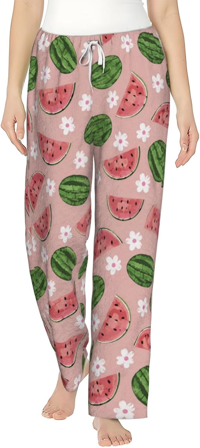 PVVCDV Yellow Banana Flannel Pajama Pants For Women. Soft Fleece Lounge Pants With Pockets And Adjustable Drawstring
