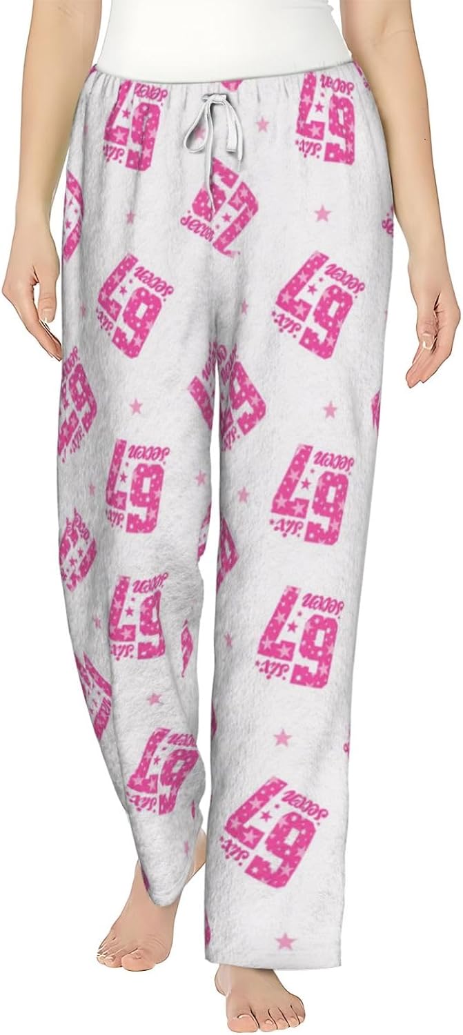 PVVCDV 67 Blue Bow Number Six Seven Flannel Pajama Pants For Women. Soft Fleece Lounge Pants