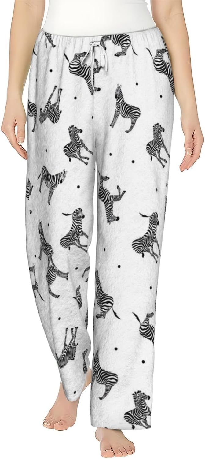PVVCDV Zebra Flannel Pajama Pants For Women. Soft Fleece Lounge Pants With Pockets And Adjustable Drawstring