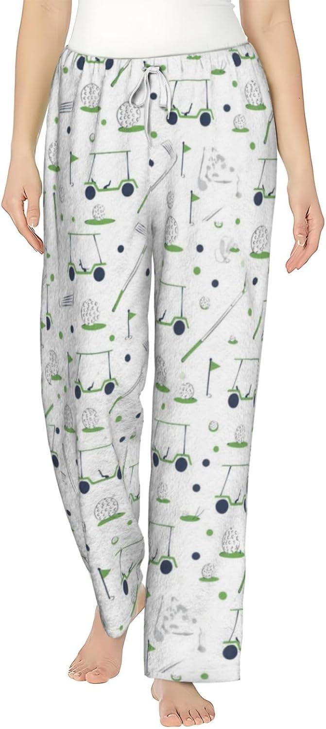 Soccer Ball Field Sports Flannel Pajama Pants For Women. Soft Fleece Lounge Pants With Pockets And Adjustable Drawstring