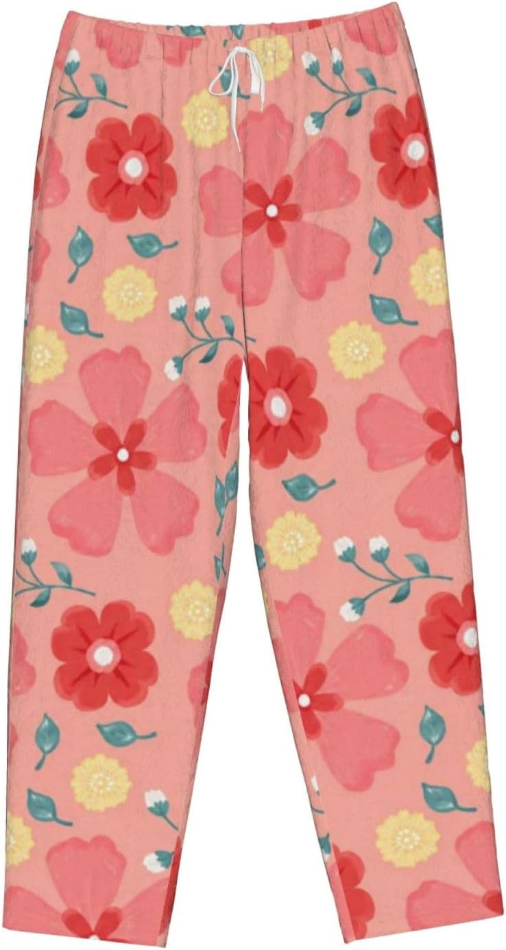 Blue Hydrangea Floral Flannel Pajama Pants For Women. Soft Fleece Lounge Pants With Pockets And Adjustable Drawstring