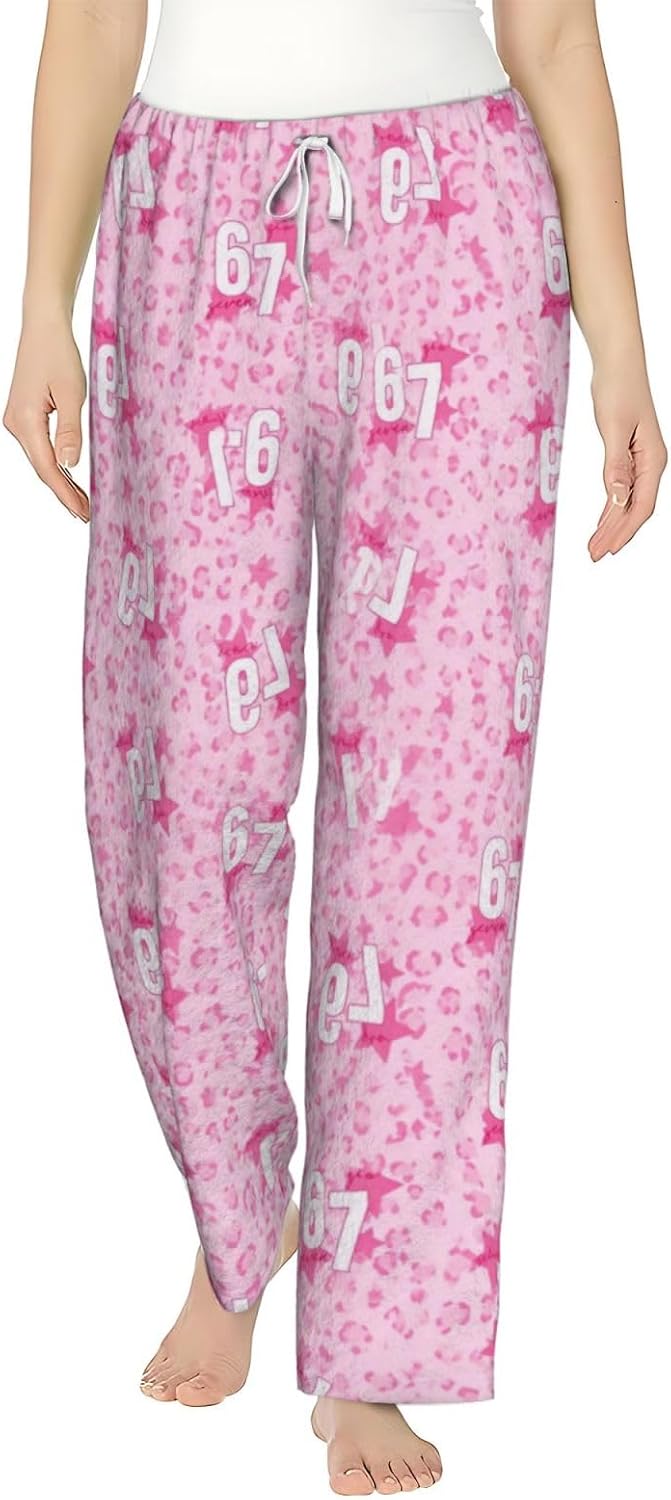 PVVCDV 67 Blue Bow Number Six Seven Flannel Pajama Pants For Women. Soft Fleece Lounge Pants