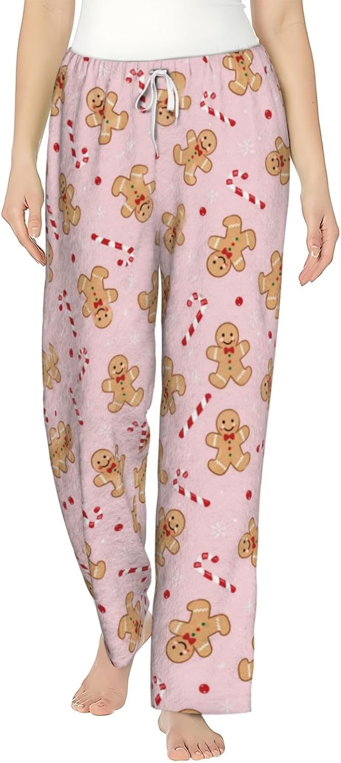 PVVCDV Pink Christmas Holiday Flannel Pajama Pants For Women. Soft Fleece Lounge Pants With Pockets And Adjustable Drawstring