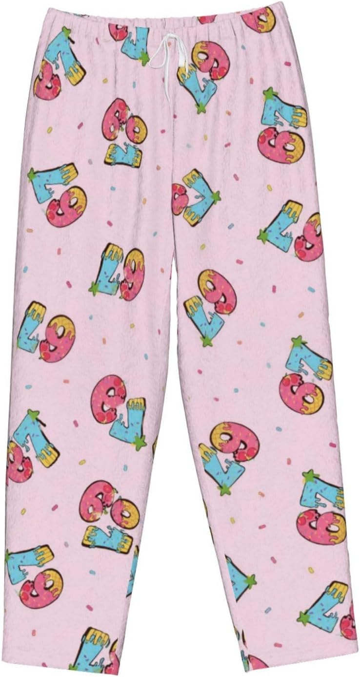 PVVCDV 67 Blue Bow Number Six Seven Flannel Pajama Pants For Women. Soft Fleece Lounge Pants
