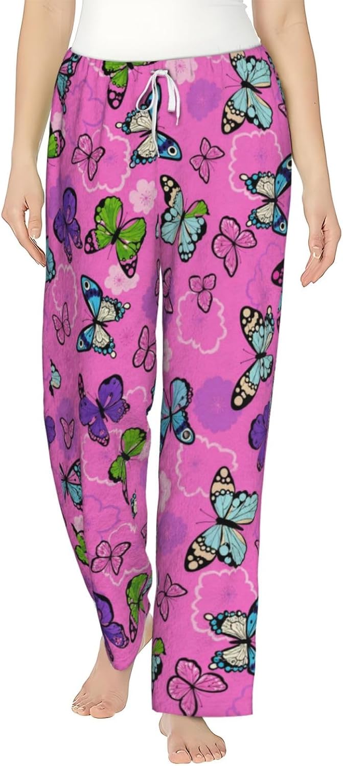 Floral Garden Boho Flannel Pajama Pants For Women. Soft Fleece Lounge Pants With Pockets And Adjustable Drawstring