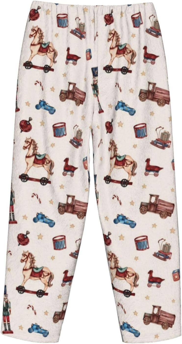 PVVCDV Winter Deer Christmas Tree Flannel Pajama Pants For Women. Soft Fleece Lounge Pants