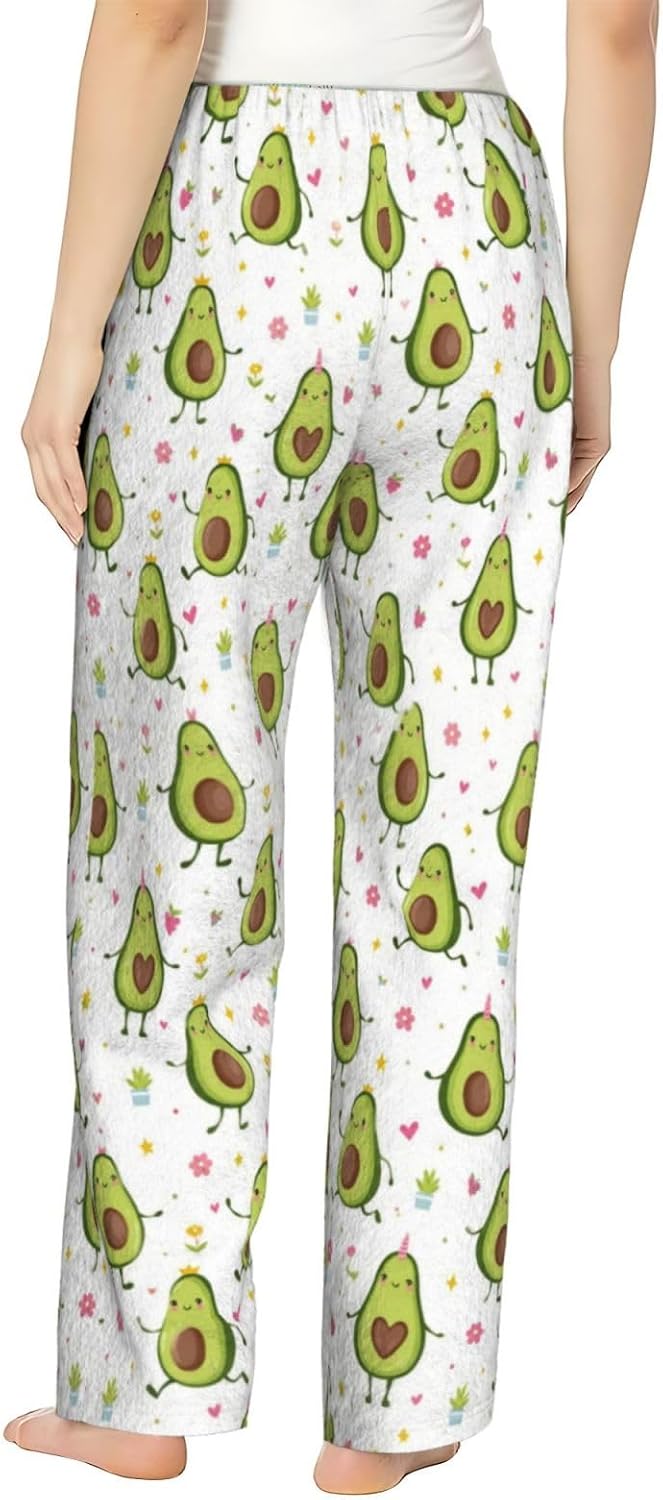 PVVCDV Cute Avocado Flannel Pajama Pants For Women. Soft Fleece Lounge Pants With Pockets And Adjustable Drawstring