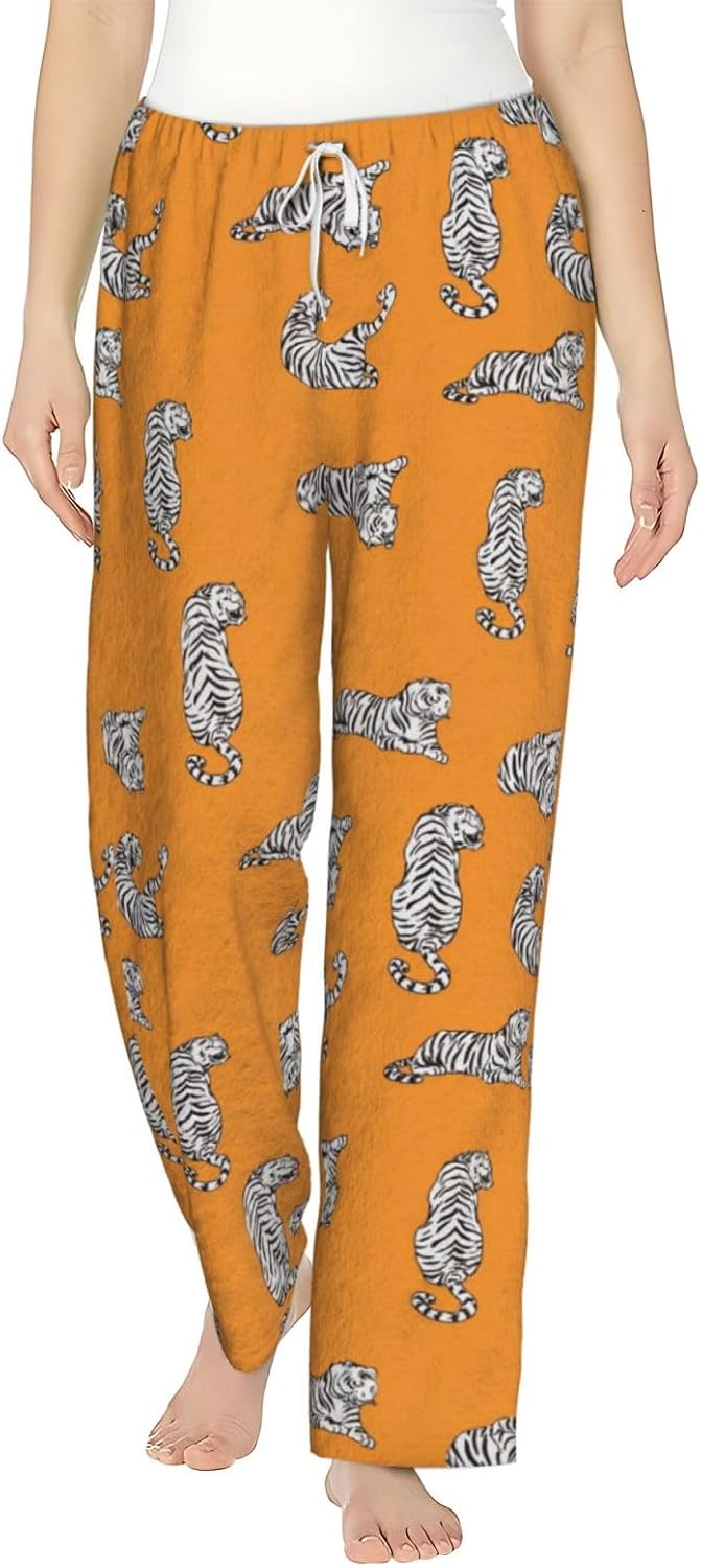 Leopard Tropical Leaf Flannel Pajama Pants For Women. Soft Fleece Lounge Pants With Pockets And Adjustable Drawstring
