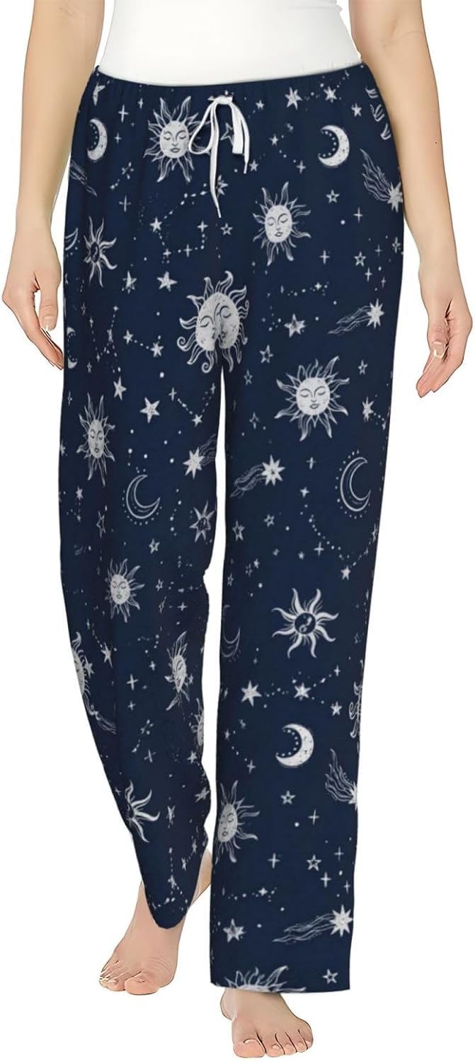 Gothic Bat Floral Black White Flannel Pajama Pants For Women. Soft Fleece Lounge Pants With Pockets And Adjustable Drawstring