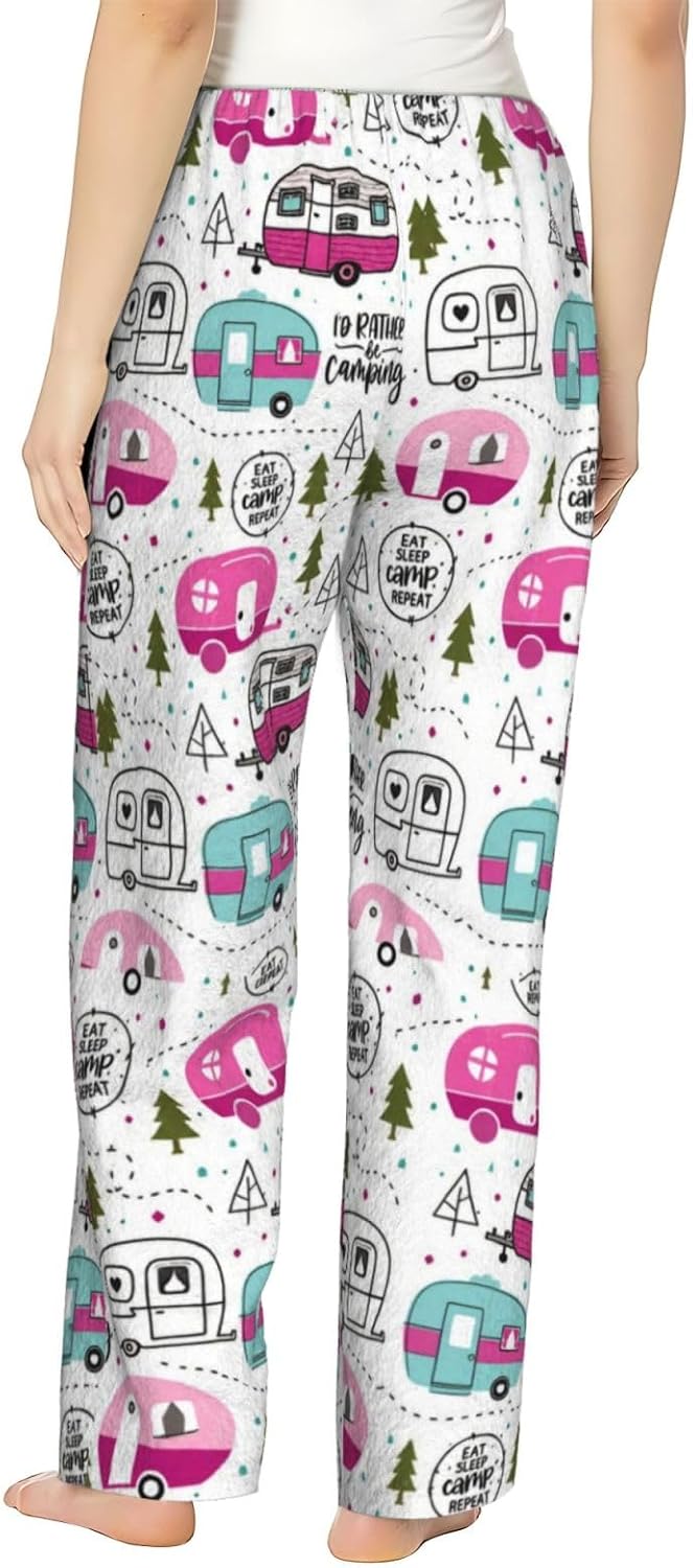 PVVCDV Tennis Racket Bow Stripe Flannel Pajama Pants For Women. Soft Fleece Lounge Pants