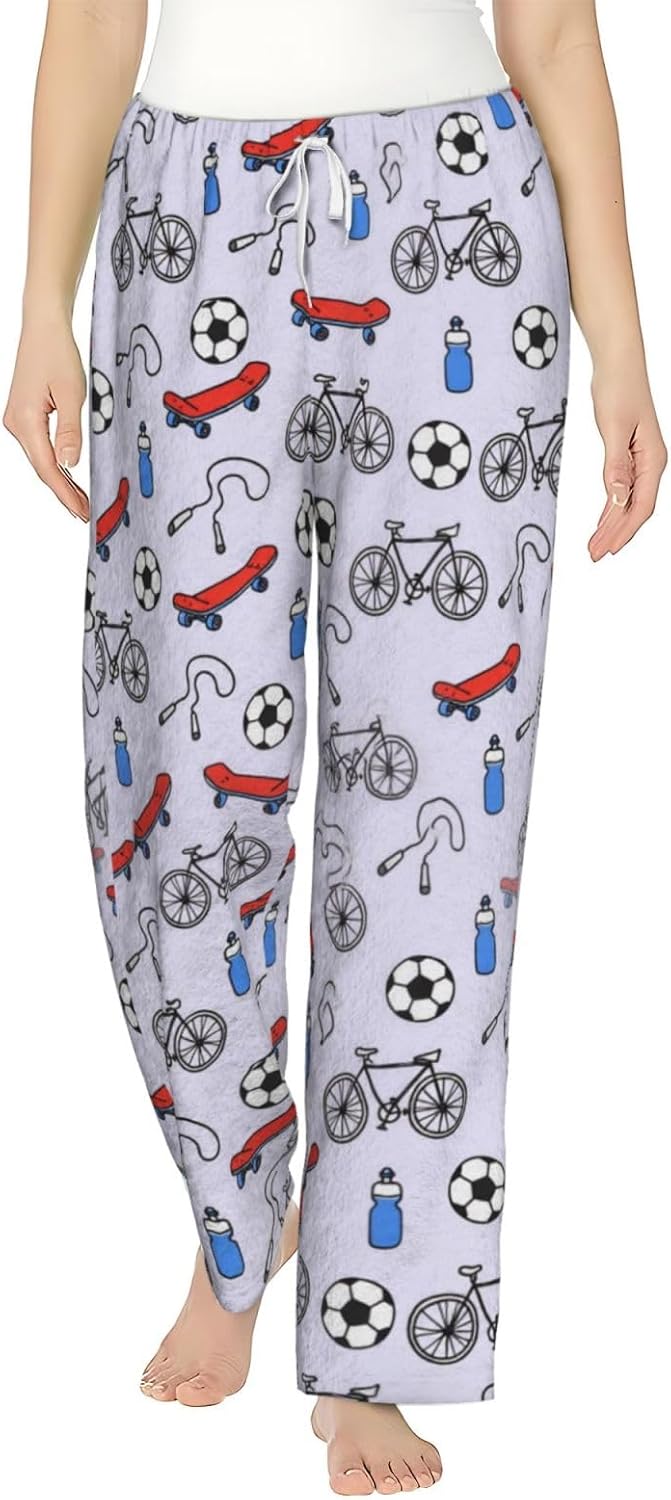 PVVCDV Tennis Racket Bow Stripe Flannel Pajama Pants For Women. Soft Fleece Lounge Pants