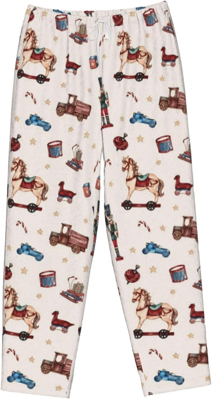 PVVCDV Winter Deer Christmas Tree Flannel Pajama Pants For Women. Soft Fleece Lounge Pants