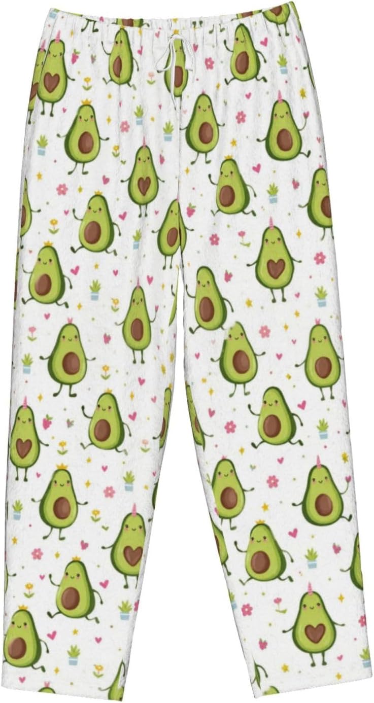 PVVCDV Cute Avocado Flannel Pajama Pants For Women. Soft Fleece Lounge Pants With Pockets And Adjustable Drawstring