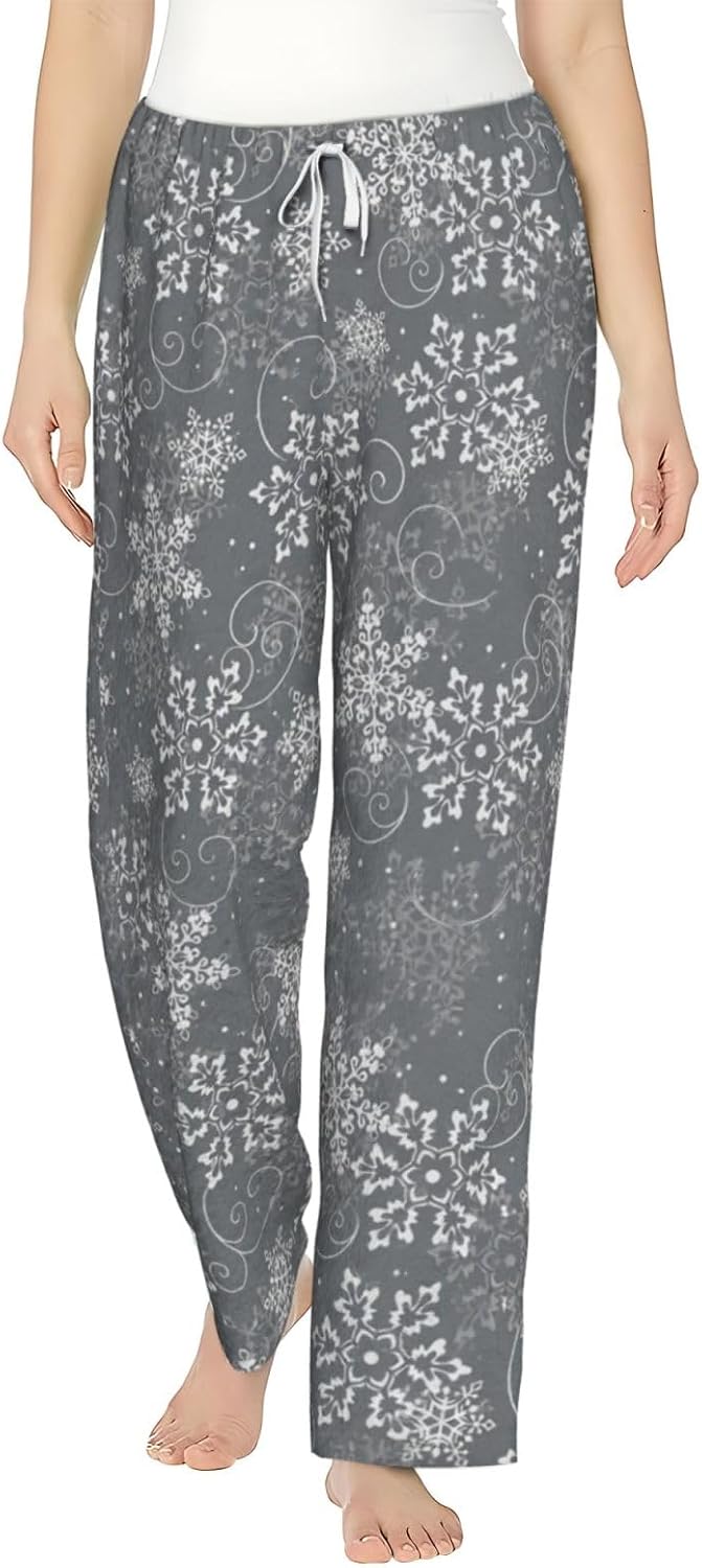PVVCDV Winter Deer Christmas Tree Flannel Pajama Pants For Women. Soft Fleece Lounge Pants