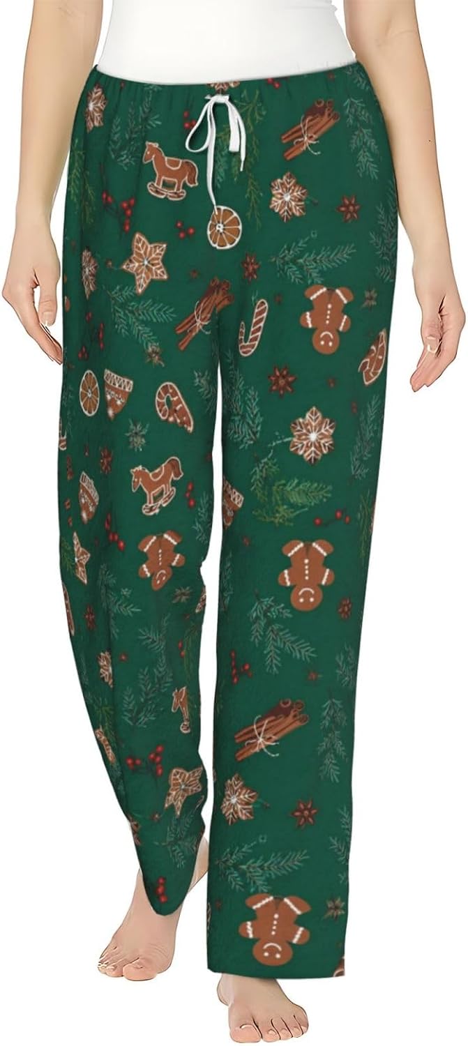 Christmas Leopard Cat Flannel Pajama Pants For Women. Soft Fleece Lounge Pants With Pockets And Adjustable Drawstring