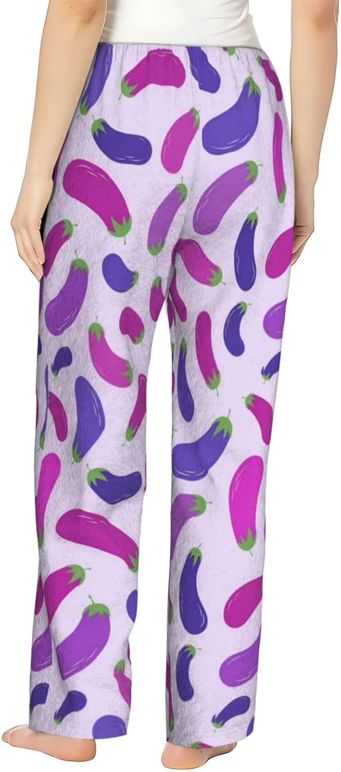 PVVCDV Red Cherry Black Flannel Pajama Pants For Women. Soft Fleece Lounge Pants With Pockets And Adjustable Drawstring