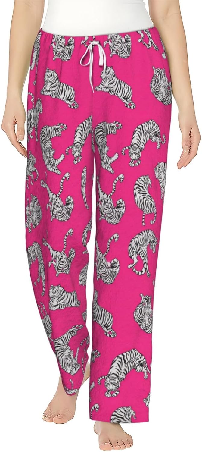 Leopard Tropical Leaf Flannel Pajama Pants For Women. Soft Fleece Lounge Pants With Pockets And Adjustable Drawstring