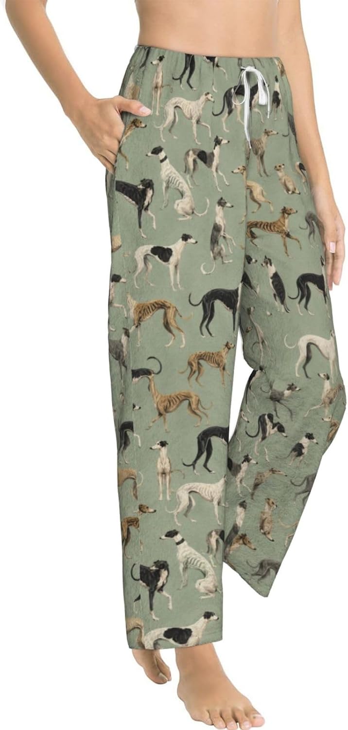 Giraffe Floral Botanical Flannel Pajama Pants For Women. Soft Fleece Lounge Pants With Pockets And Adjustable Drawstring
