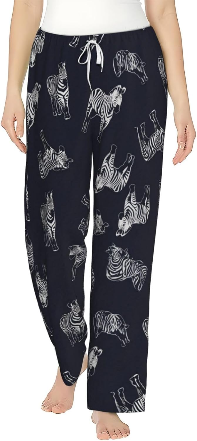 PVVCDV Zebra Flannel Pajama Pants For Women. Soft Fleece Lounge Pants With Pockets And Adjustable Drawstring
