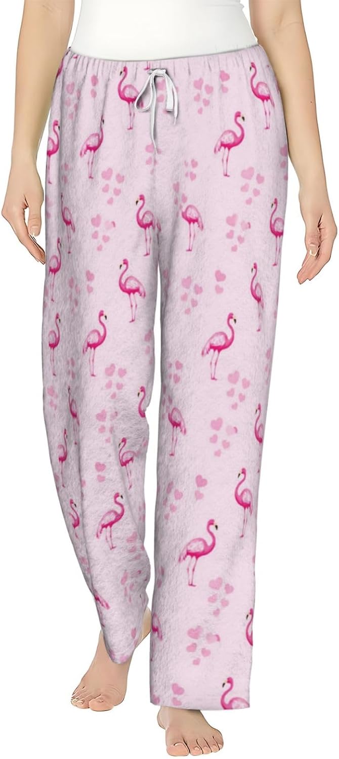 Cute Strawberry Floral Flannel Pajama Pants For Women. Soft Fleece Lounge Pants With Pockets And Adjustable Drawstring