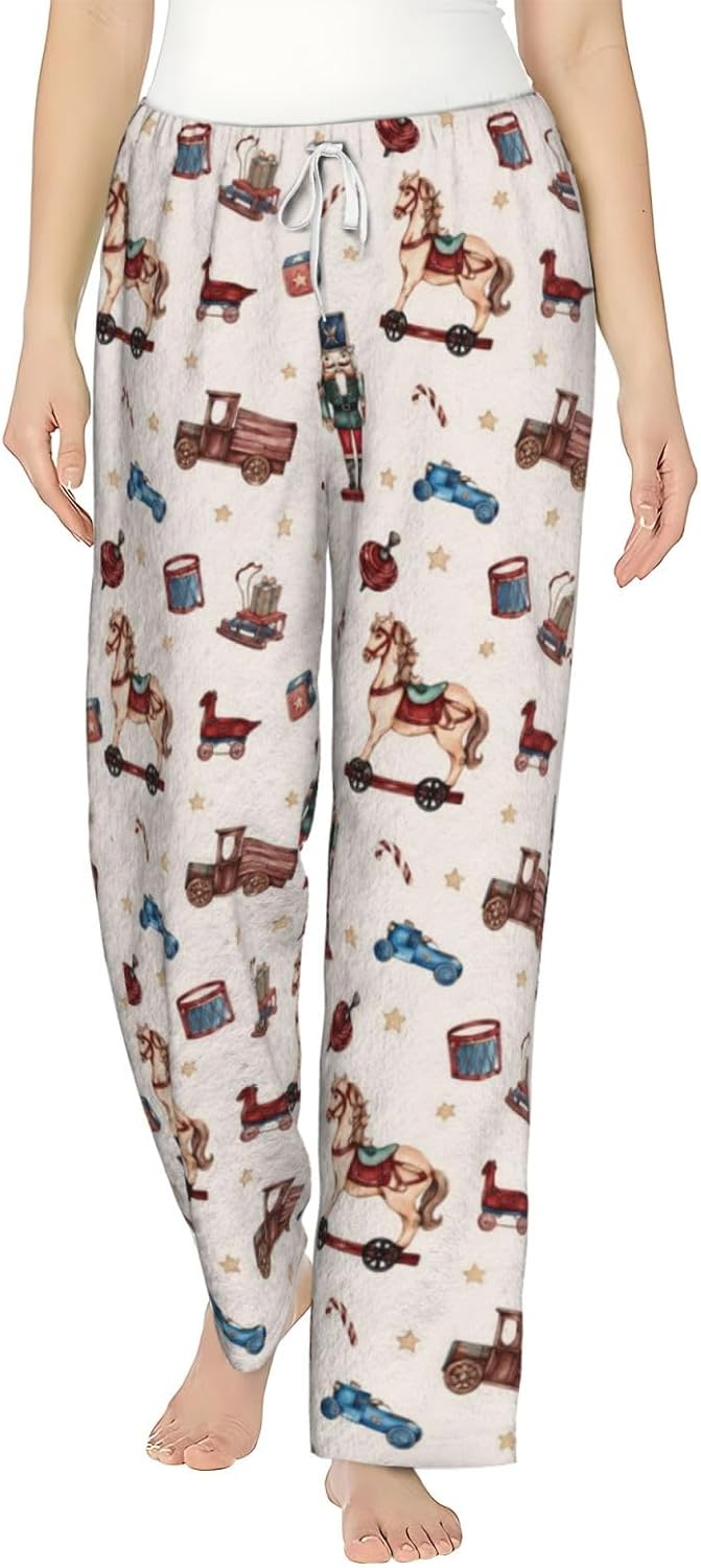 PVVCDV Winter Deer Christmas Tree Flannel Pajama Pants For Women. Soft Fleece Lounge Pants